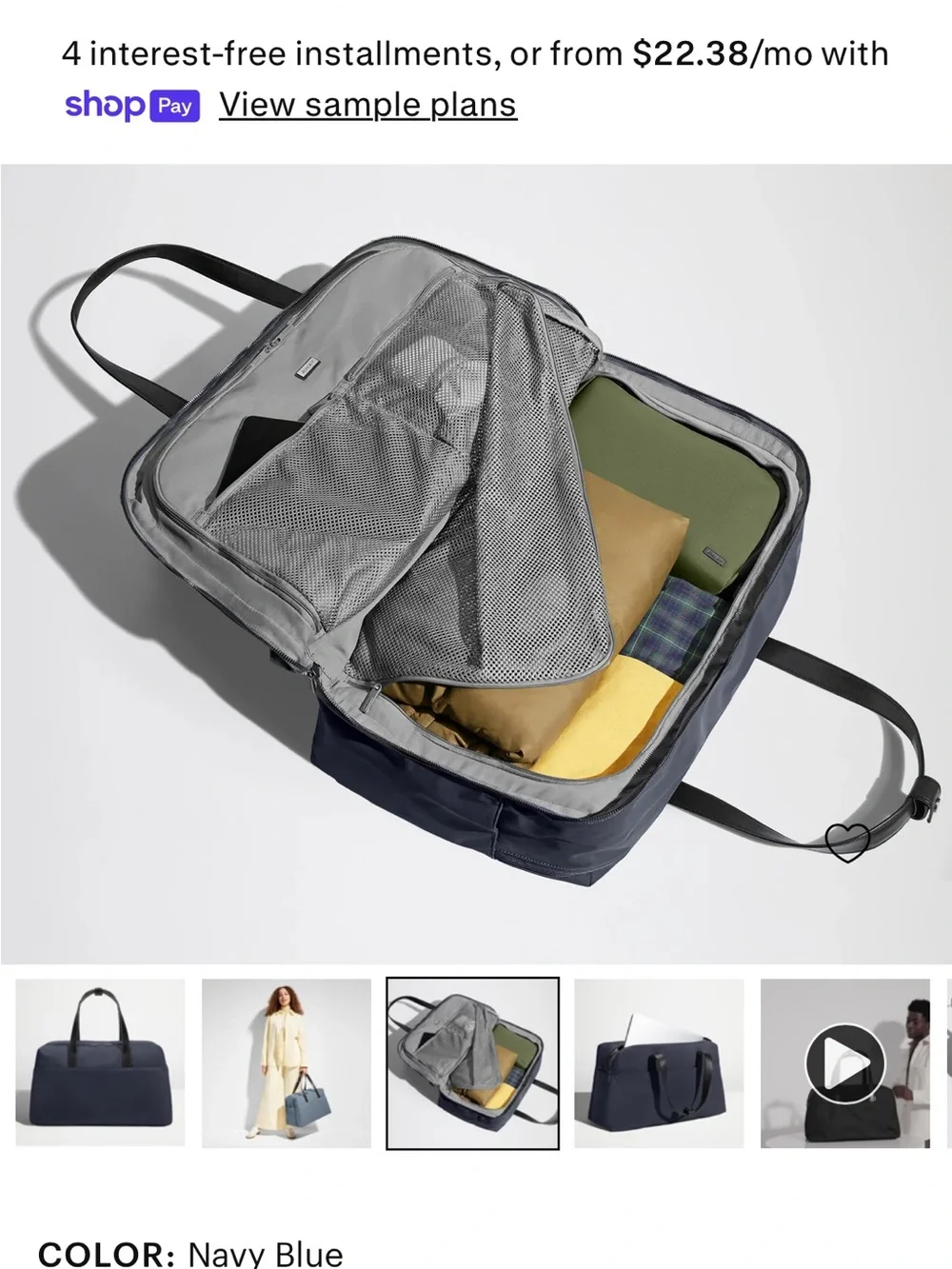 AWAY Navy Blue Weekender Duffel Bag NWT
